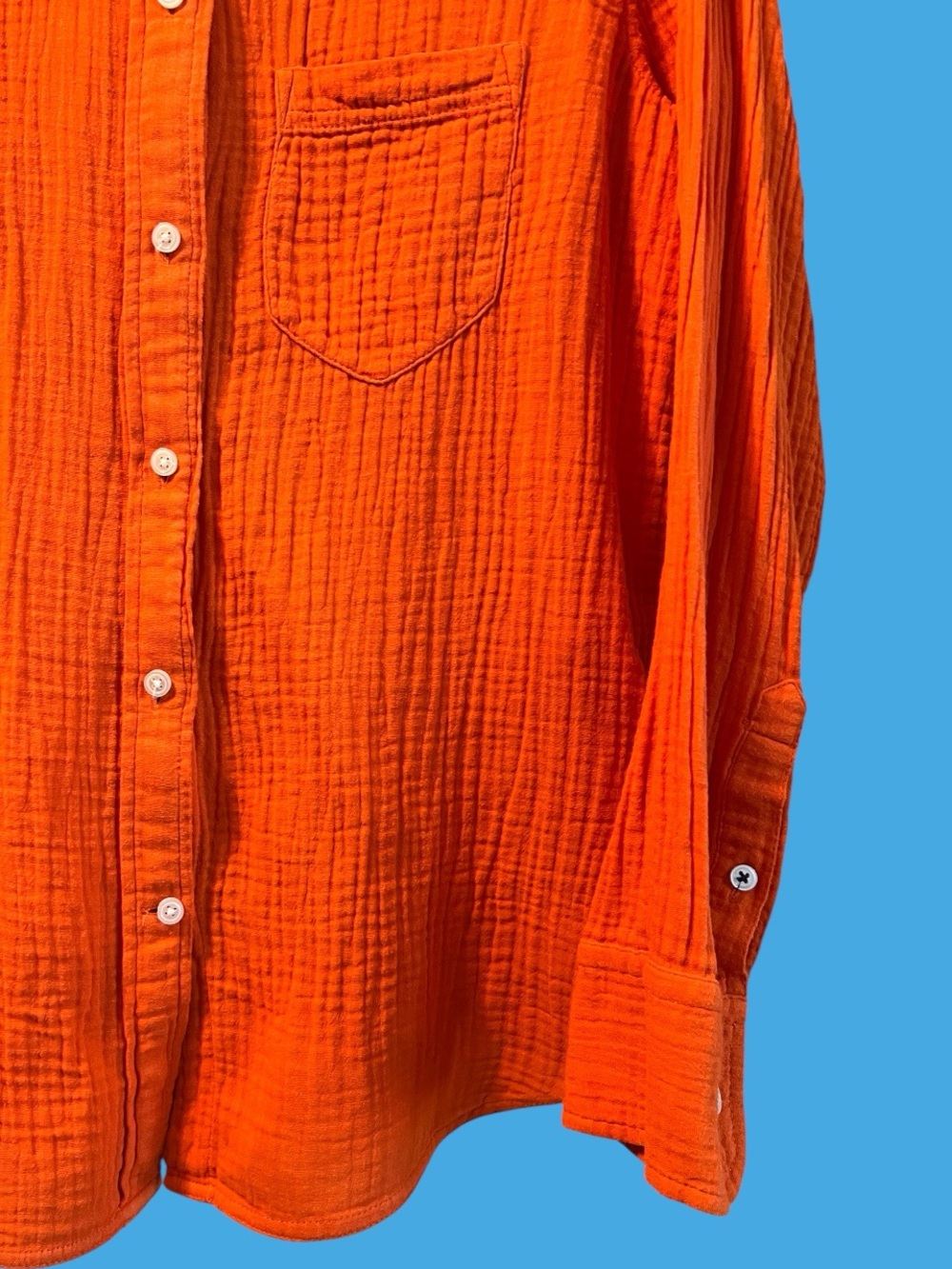 J.Crew Classic Bright Orange Double-Gauze Button-Up / Size 6 - Picture 3 of 14
